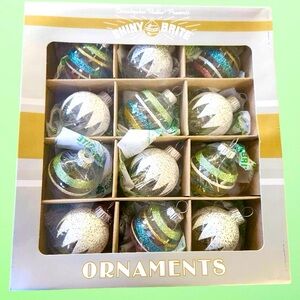 Shiny Brite 16 Glass Christmas Tree Ornaments Radko Metallic Green/Blue NIB!